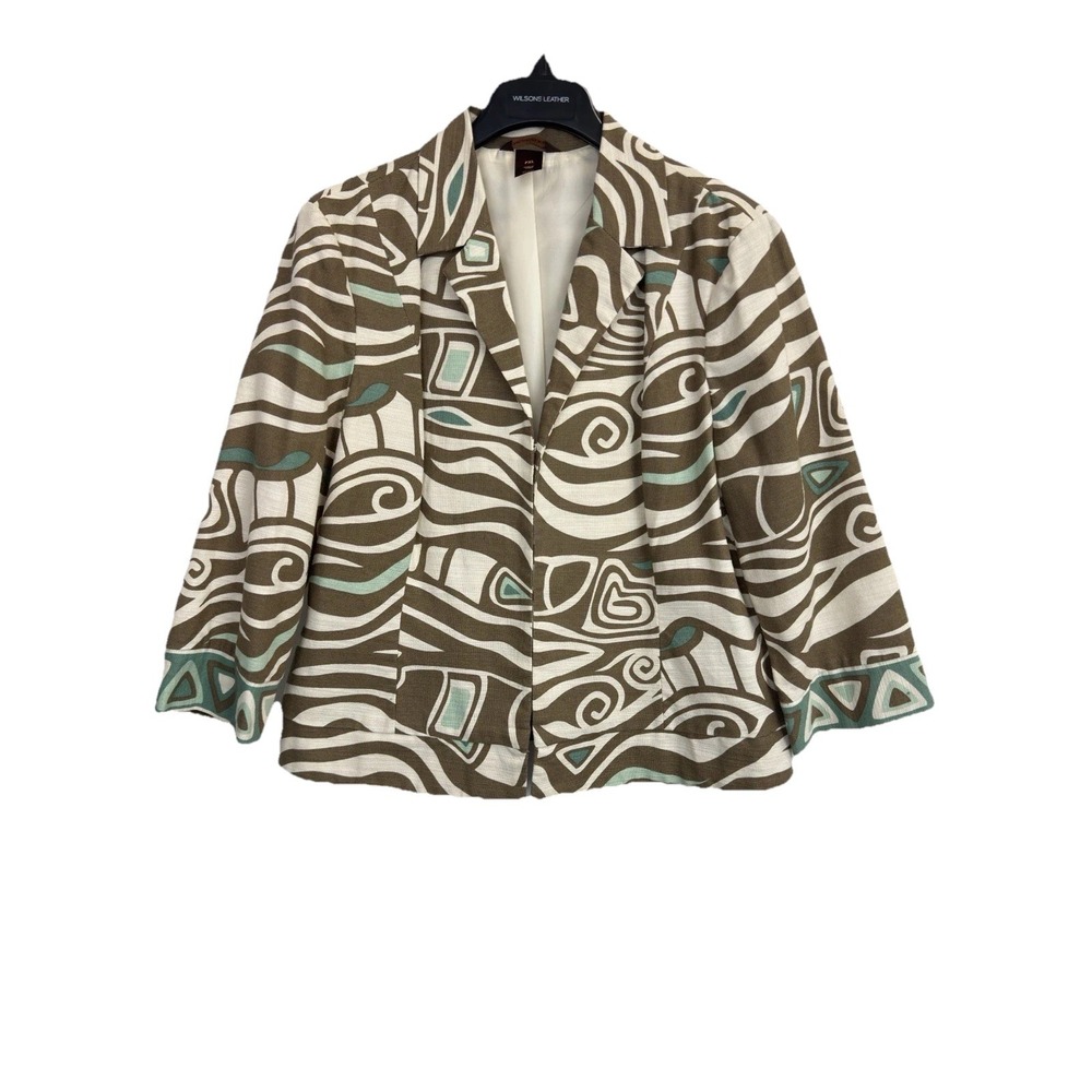 Multiples Womens PXL Blazer Novelty Print Cotton Jacket Artsy Notch‎ Lapel Lined